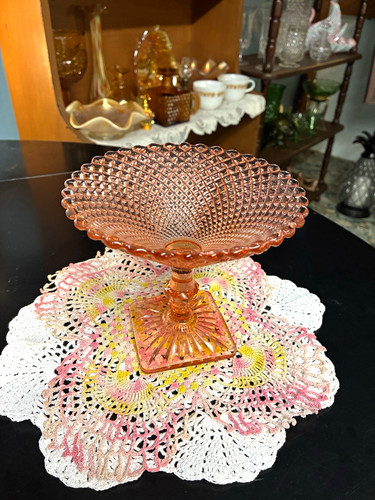 Pink depression glass pedestal